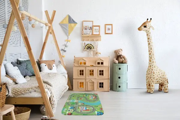 Kinderteppich Stadt mit Gleisen