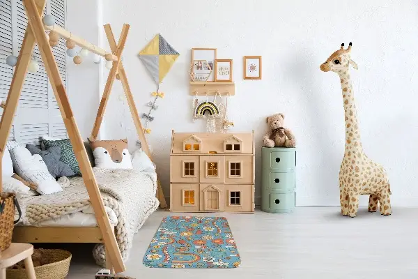 Kinderteppich Blumen und Symbole