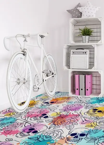 Vinyl teppich Schädel und Rosen