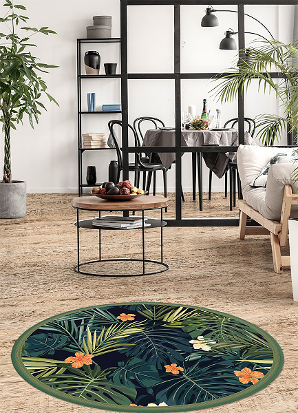 Runde teppich auf pvc tropische Blätter