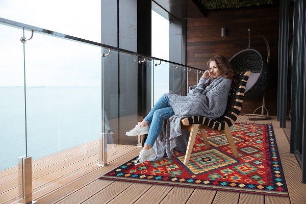 Teppich terrasse Bunte Retro-Dreiecke