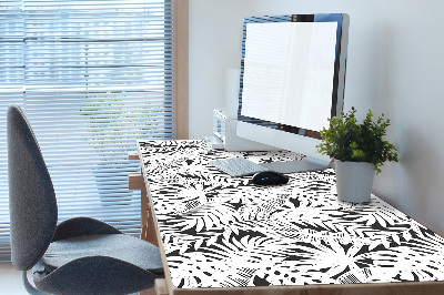 Schreibtisch Unterlegmatte Schwarz-Weiß-Blätter