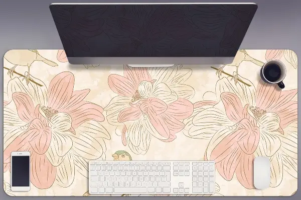 Schreibtisch Unterlegmatte Beige Vögel