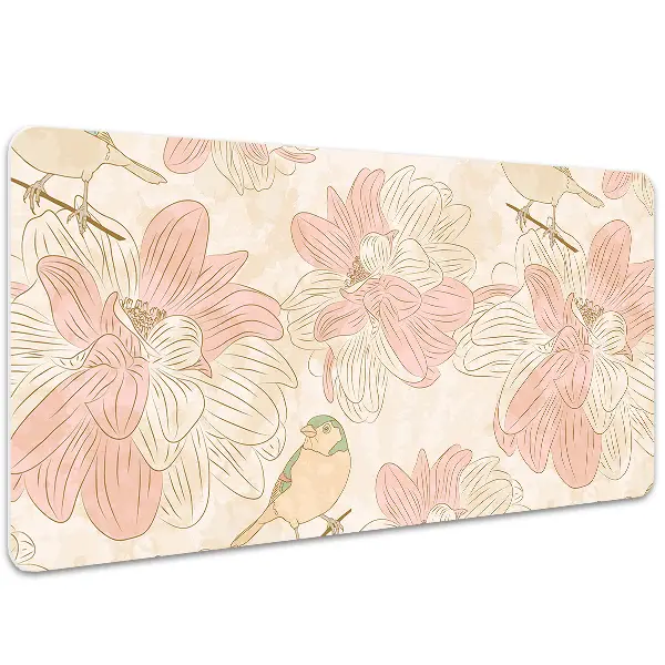 Schreibtisch Unterlegmatte Beige Vögel