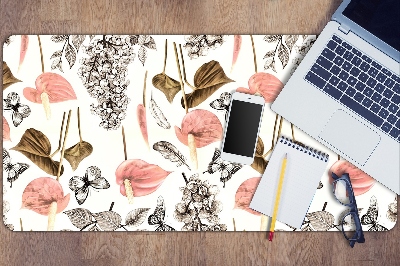 Schreibtischunterlage Blumen und Schmetterlinge.