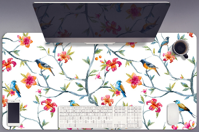 Schreibtisch Unterlegmatte Vögel auf Zweigen.