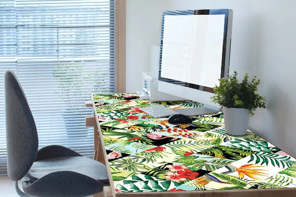 Schreibtisch Unterlegmatte Blumen und Vögel