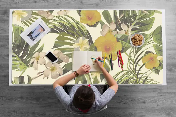 PVC Schreibtischmatte Tropische Blätter und Blumen