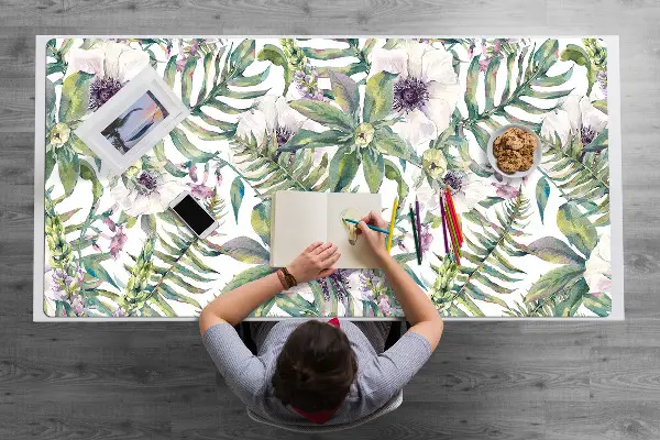 Schreibtisch Unterlegmatte weiße Blumen