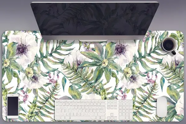 Schreibtisch Unterlegmatte weiße Blumen