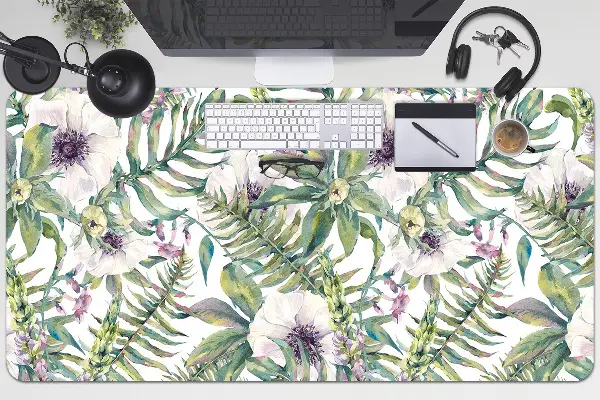 Schreibtisch Unterlegmatte weiße Blumen