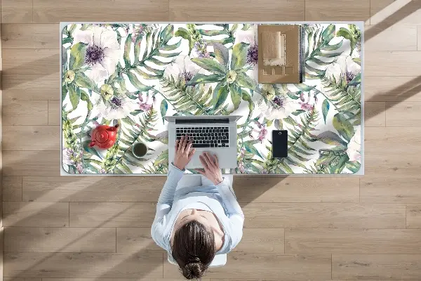 Schreibtisch Unterlegmatte weiße Blumen