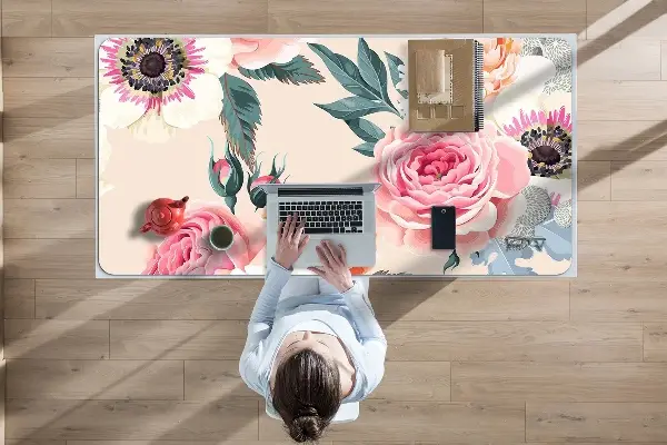 Büro-Schreibtischmatte Pastellblumen