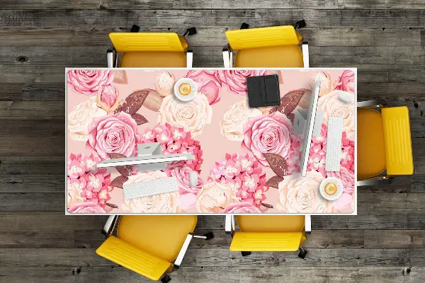 Schreibtisch Unterlegmatte Rosen und Hortensien