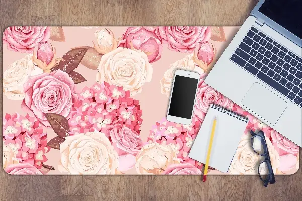 Schreibtisch Unterlegmatte Rosen und Hortensien