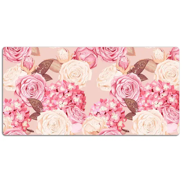 Schreibtisch Unterlegmatte Rosen und Hortensien