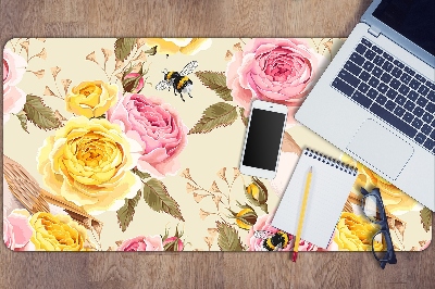 Schreibtisch Unterlegmatte Vögel und Rosen