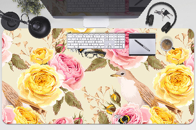 Schreibtisch Unterlegmatte Vögel und Rosen