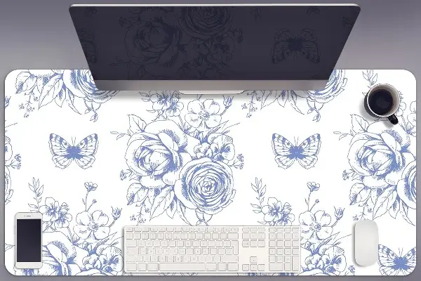 PVC Schreibtischmatte Schmetterlinge und Blumen