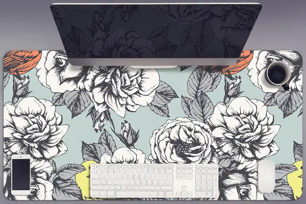 Schreibtisch Unterlegmatte Rosen und Vögel