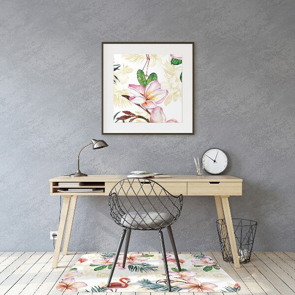Stuhlmatte für Hartböden Flamingos in den Blumen